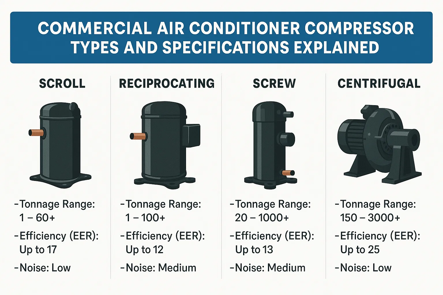 Commercial Air Conditioner Compressor Types and Specifications Explained